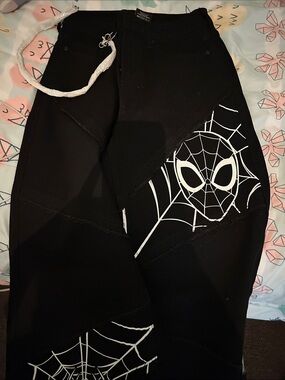 Marvel Black Jeans with White Spider-Web Graphic